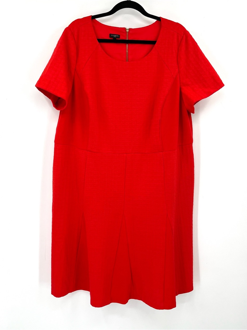 TALBOTS Red Textured Dress 20W Career Scoop Neck Short Sleeve Stretch Knit Plus